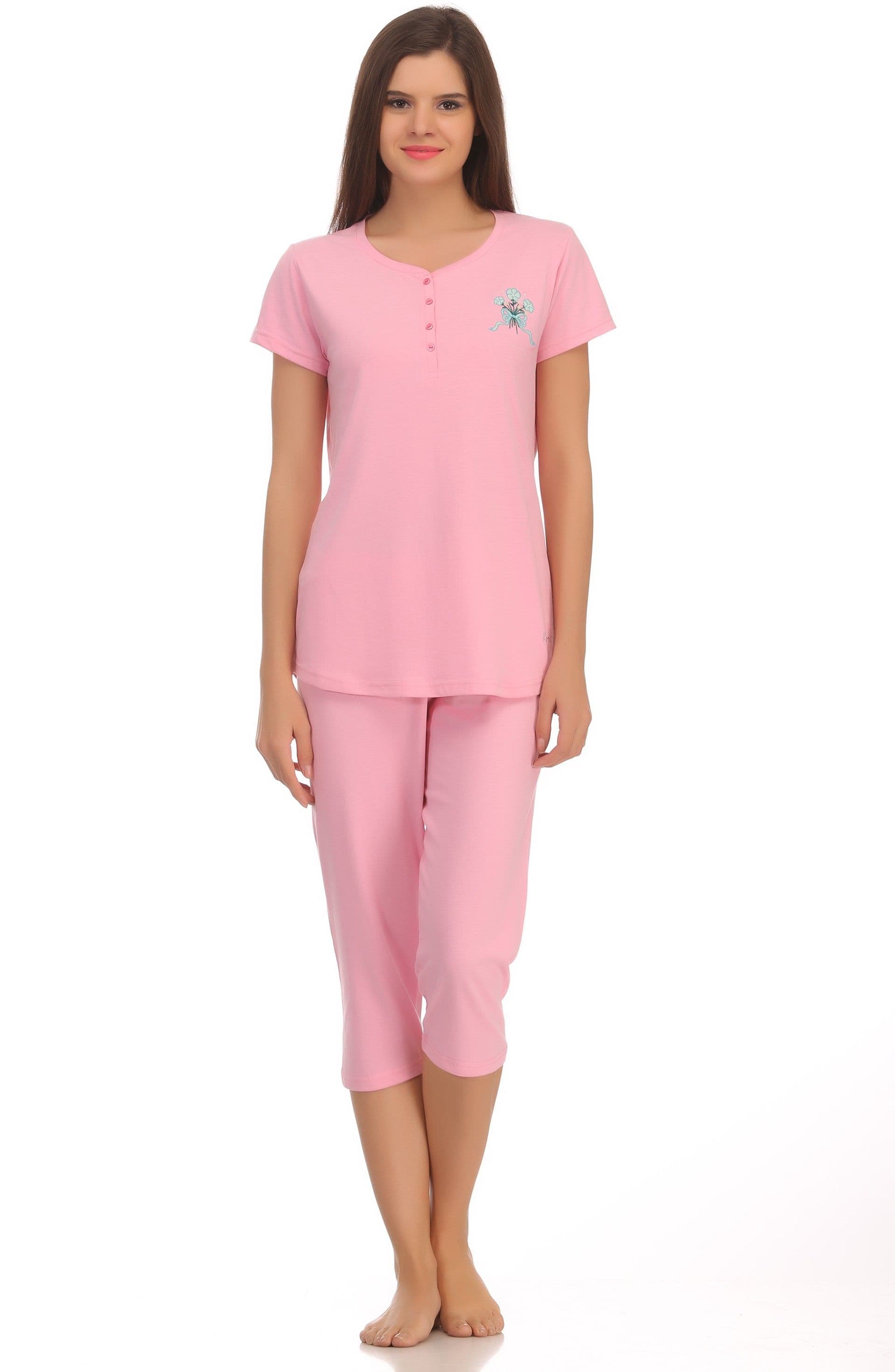 Kanvin Women's Solid Pink Top & Capri Set view 2