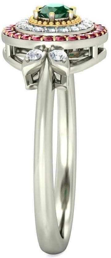 BlueStone The Rajeshwari White Gold Diamond, Emerald, Ruby 18 K Ring view 6