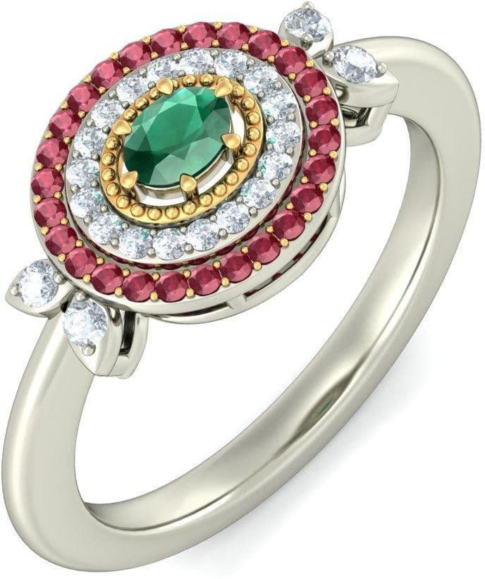BlueStone The Rajeshwari White Gold Diamond, Emerald, Ruby 18 K Ring view 2