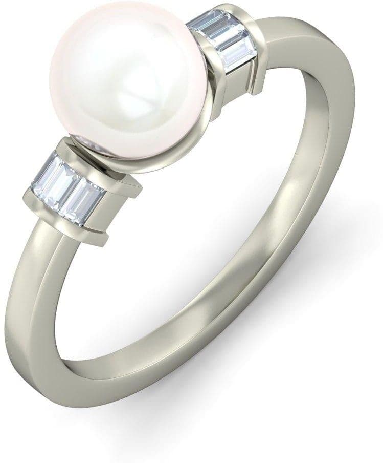 BlueStone The Beatrice White Gold Diamond, Pearl 14 K Ring