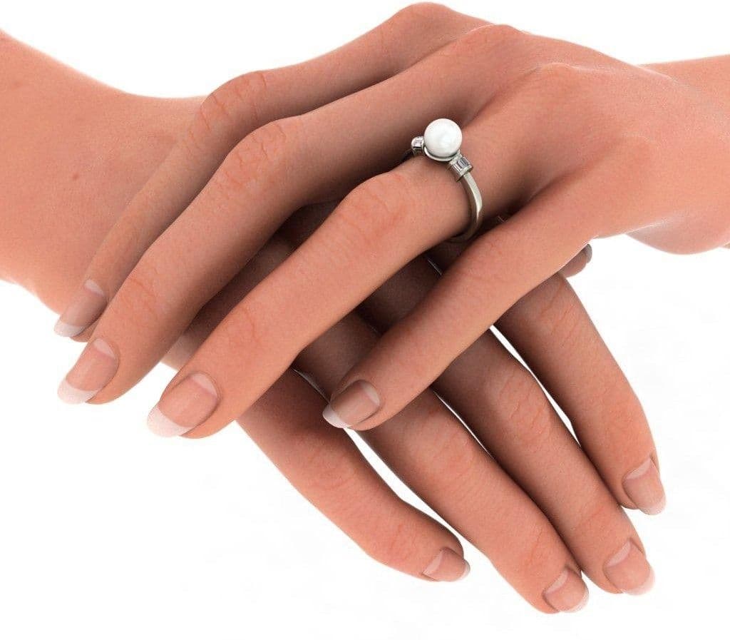 BlueStone The Beatrice White Gold Diamond, Pearl 14 K Ring view 2