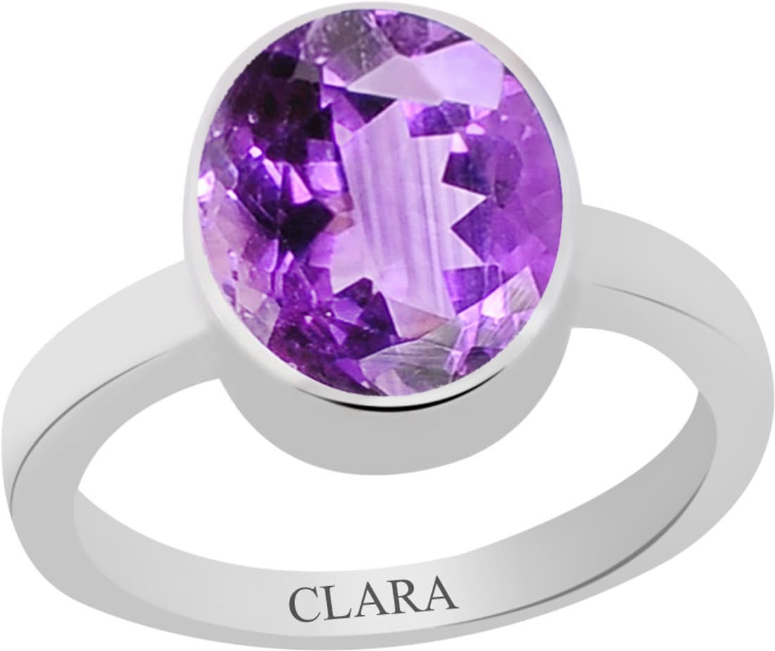 Clara Certified Katela 6.5 cts or 7.25 ratti Elegant Sterling Silver Amethyst Ring