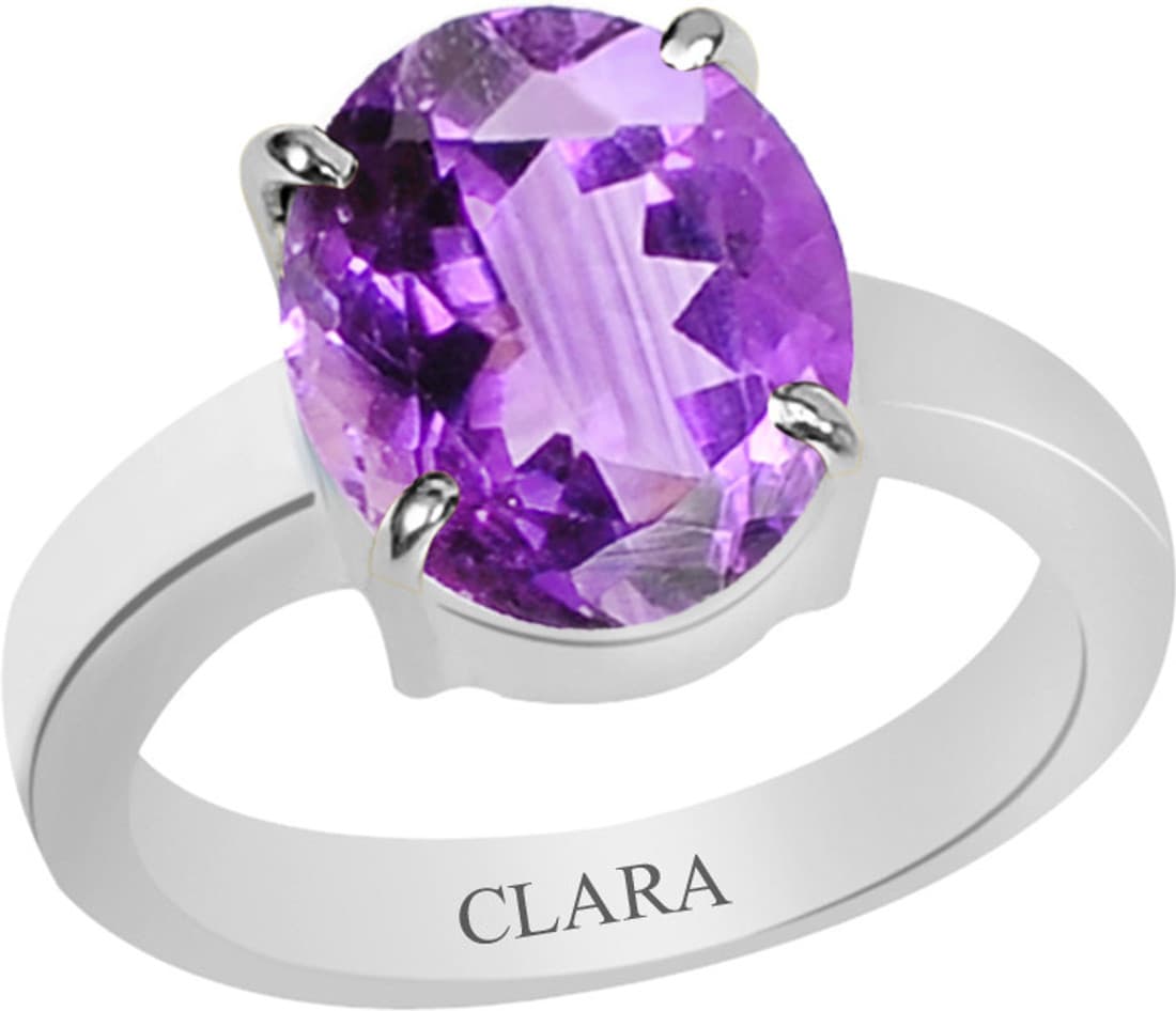 Clara Certified Katela 6.5 cts or 7.25 ratti 4 Prongs Sterling Silver Amethyst Ring