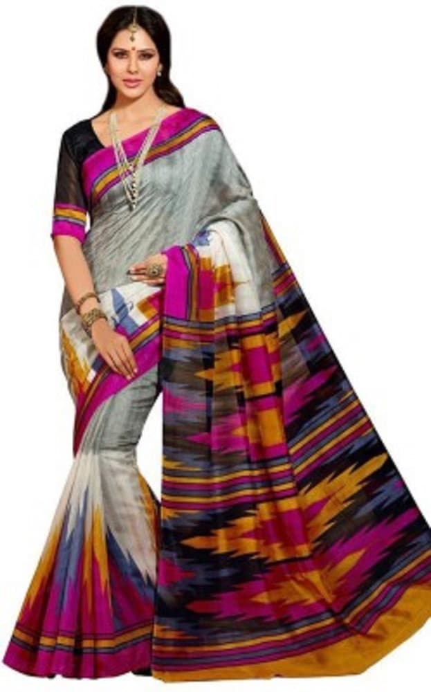 PerfectBlue Printed Bhagalpuri Cotton Sari