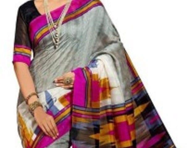 PerfectBlue Printed Bhagalpuri Cotton Sari view 3