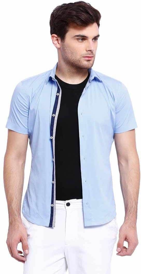 Livastar Men's Solid Casual Blue Shirt