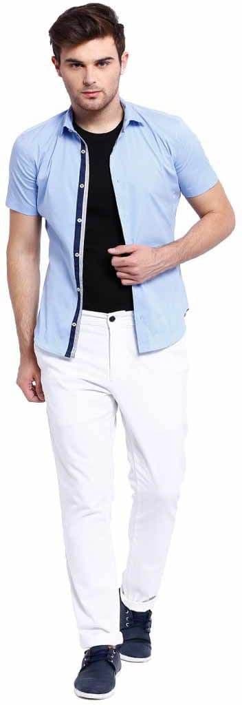 Livastar Men's Solid Casual Blue Shirt view 3