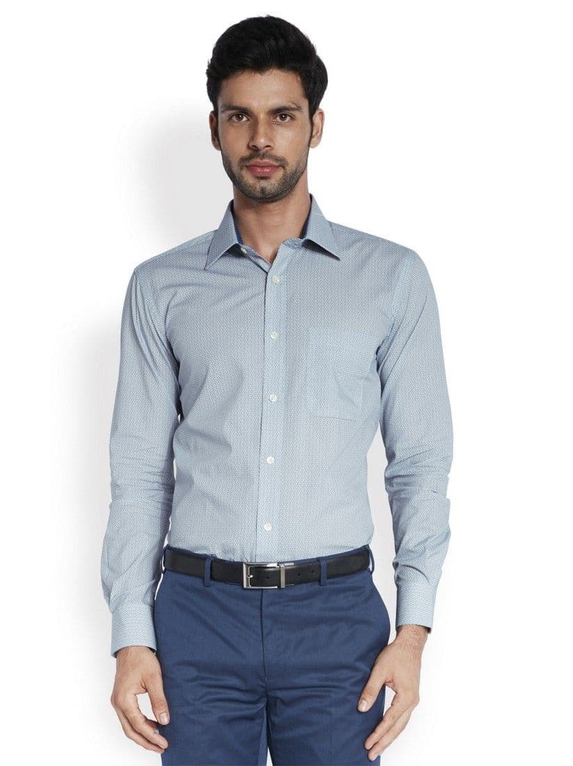Raymond Men's Printed Formal Blue Shirt