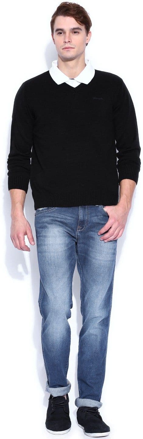 Wrangler Solid V-neck Casual Men's Sweater view 5