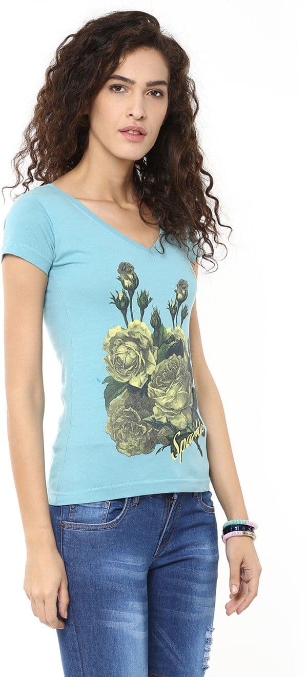 Yepme Graphic Print Women's V-neck Blue T-Shirt view 6