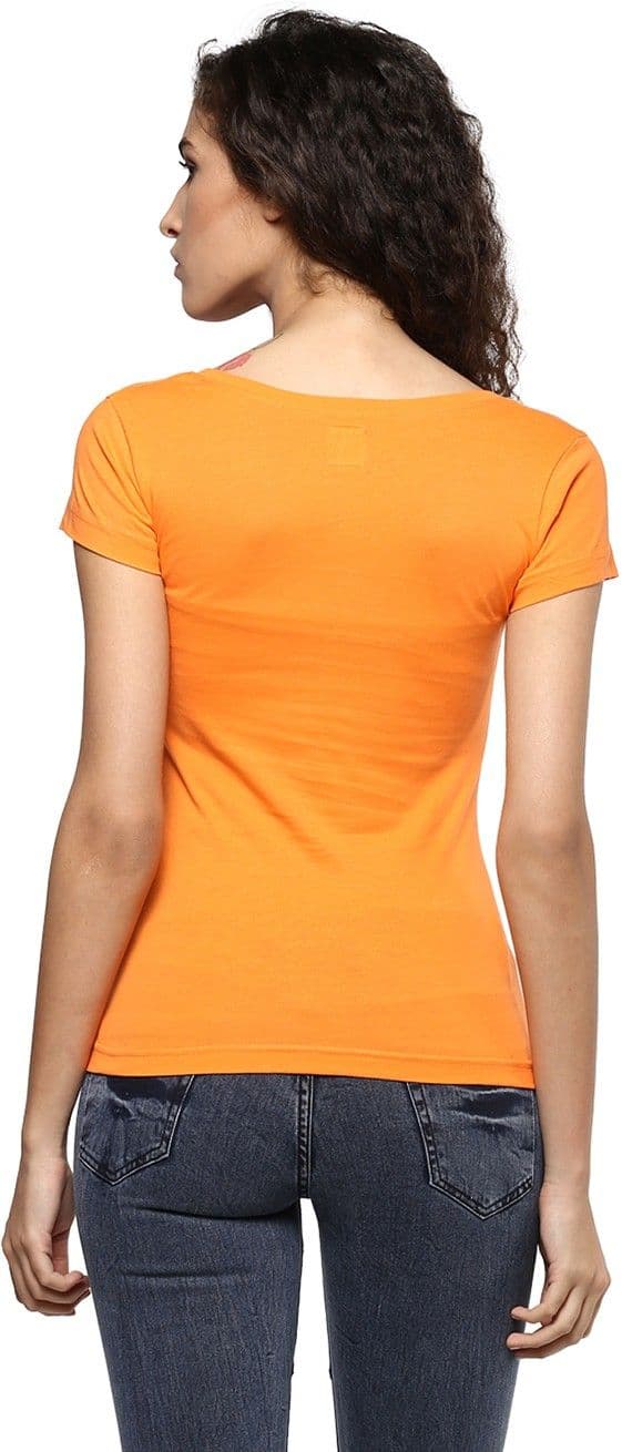 Yepme Graphic Print Women's V-neck Orange T-Shirt view 3