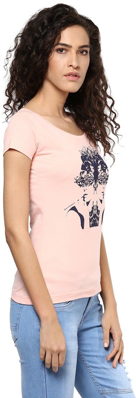 Yepme Graphic Print Women's Scoop Neck Pink T-Shirt view 5