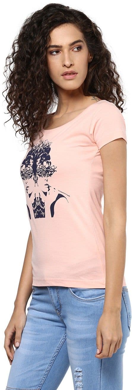 Yepme Graphic Print Women's Scoop Neck Pink T-Shirt view 3