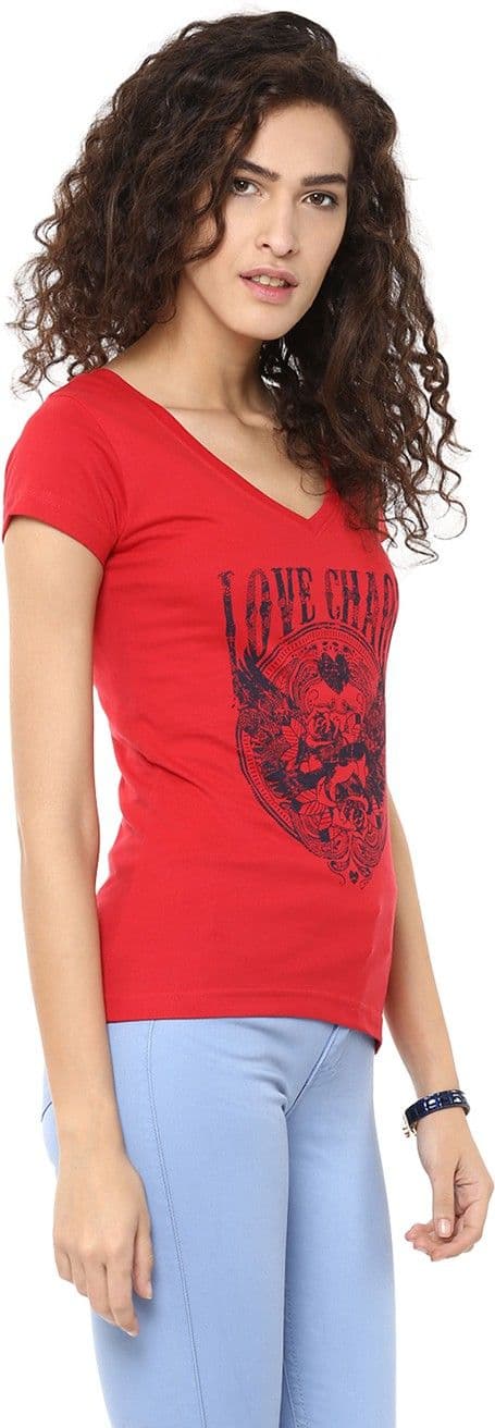 Yepme Graphic Print Women's V-neck Red T-Shirt view 5