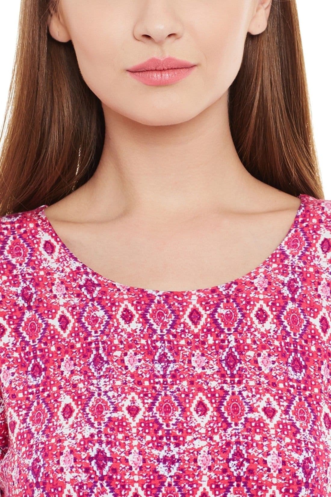 PURYS Printed Women's Round Neck Pink T-Shirt view 6