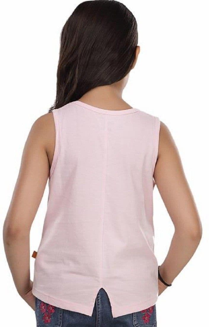 Trmpi Floral Print Girl's Round Neck Pink T-Shirt view 2