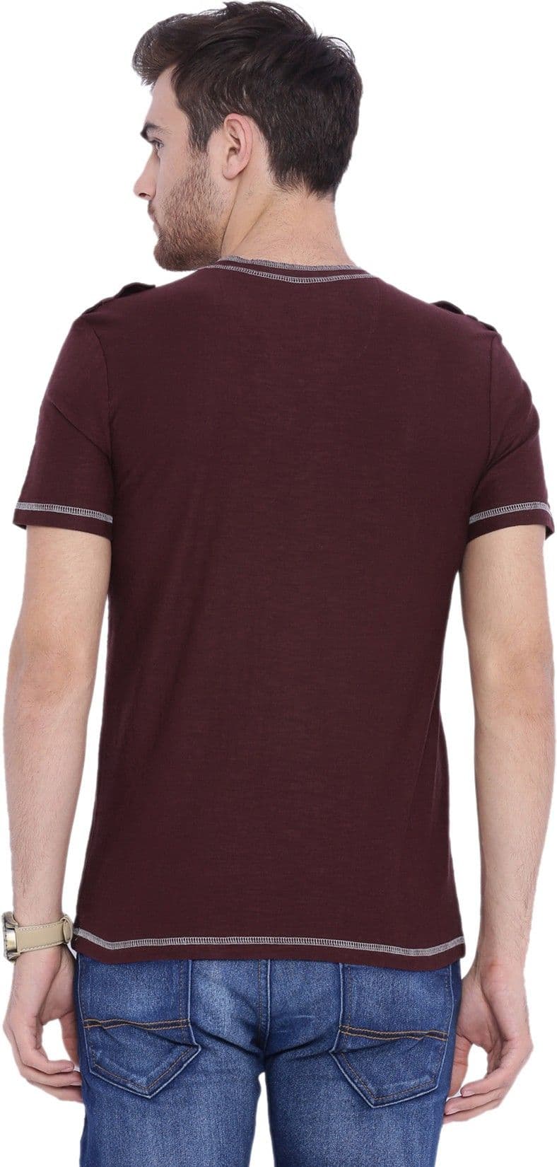 ARISE Self Design, Printed Men's Henley Maroon T-Shirt view 5