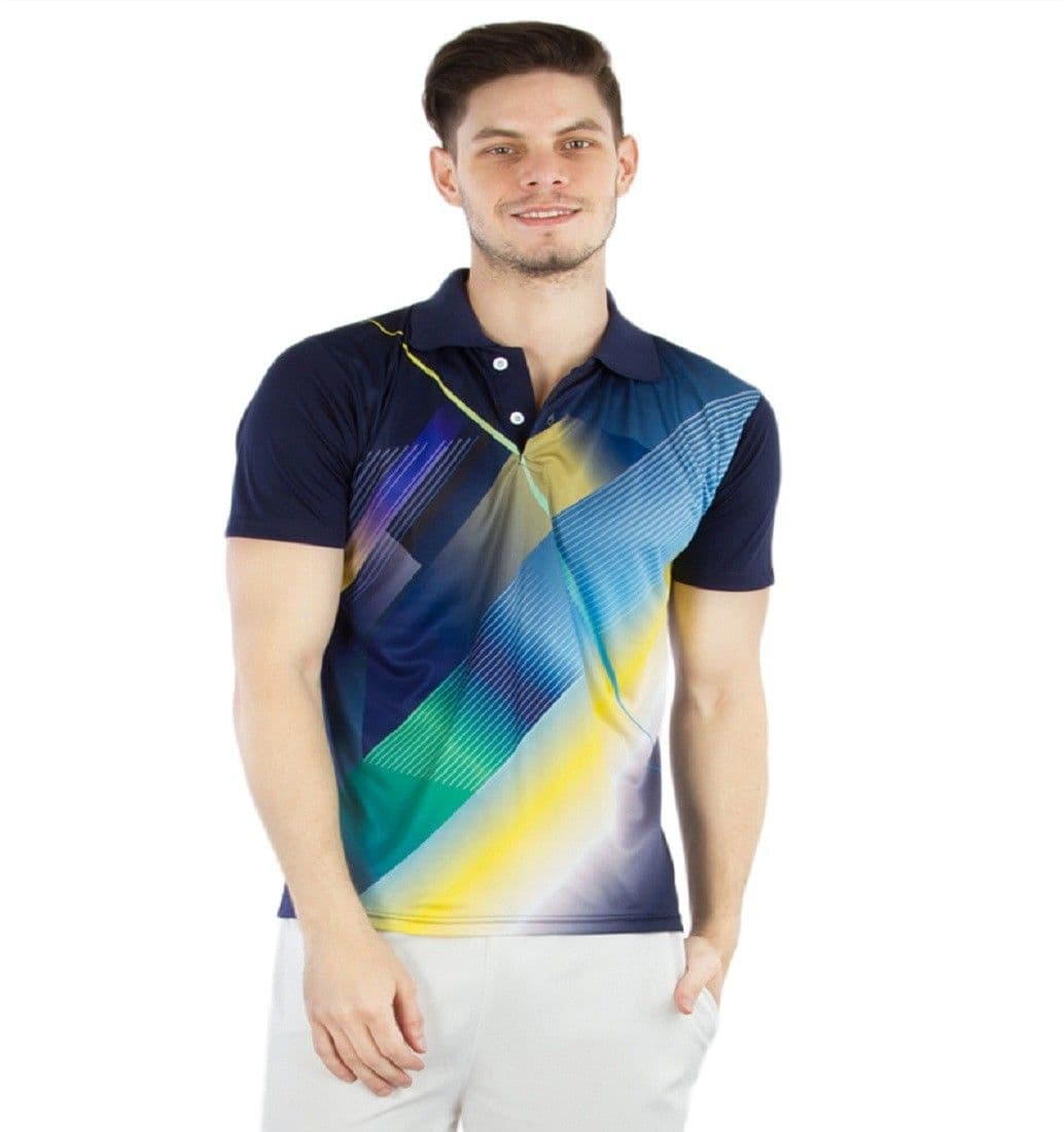 BURDY Graphic Print Men's Polo Neck Dark Blue T-Shirt