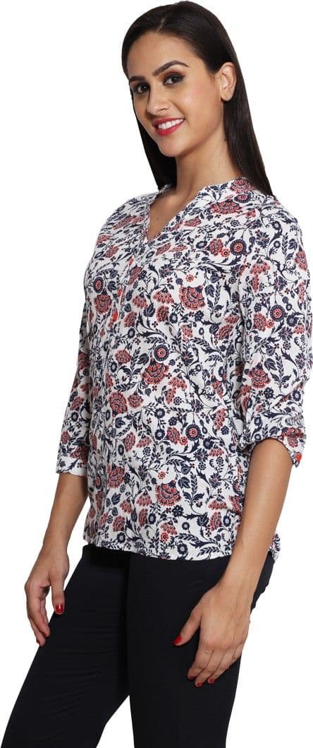 Panit Casual 3/4 Sleeve Floral Print Women's White, Multicolor Top view 3