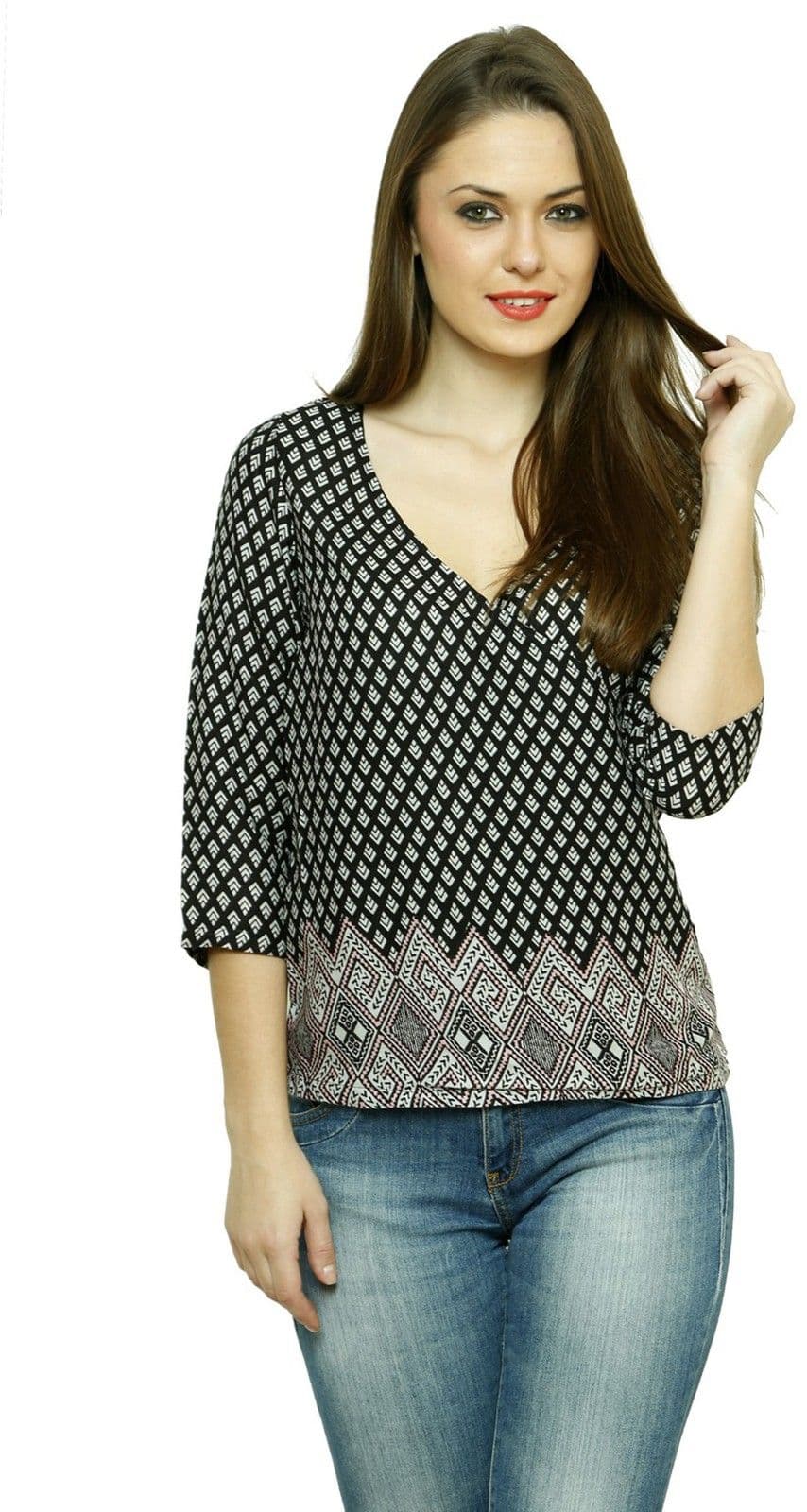 Fusion Mela Casual 3/4 Sleeve Printed Women's Top
