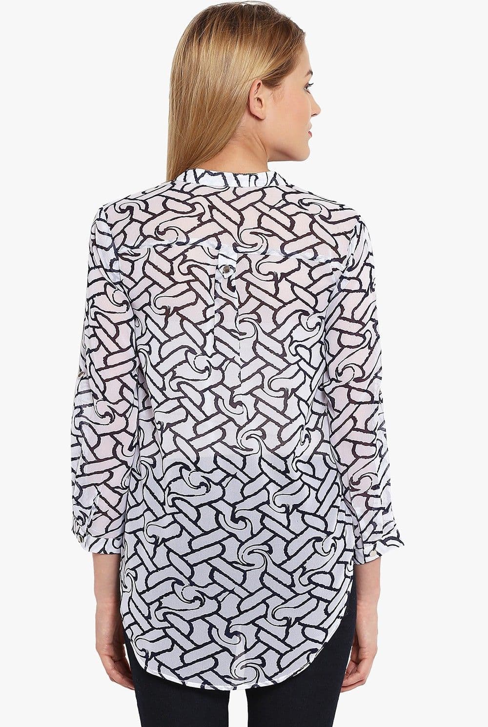 PURYS Casual Roll-up Sleeve Printed Women's White Top view 5
