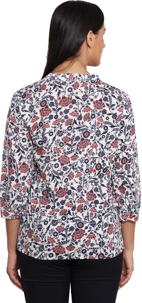 Panit Casual 3/4 Sleeve Floral Print Women's White, Multicolor Top view 4