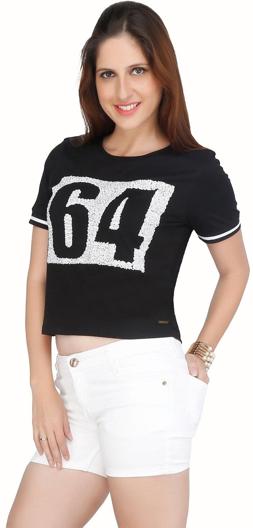 Meish Casual Short Sleeve Embellished Women's Top