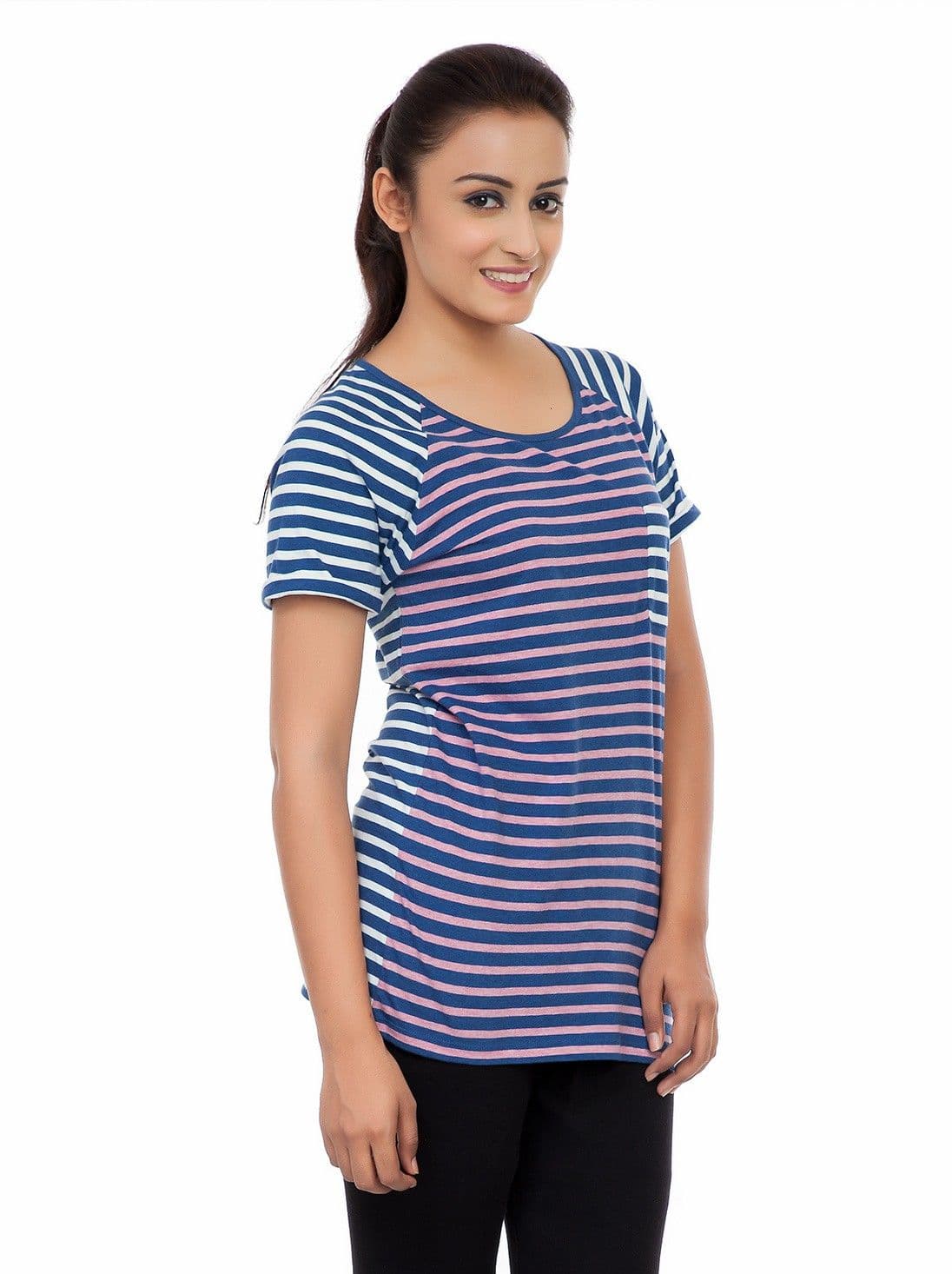 Fabtag Casual Short Sleeve Striped Women's Top view 2