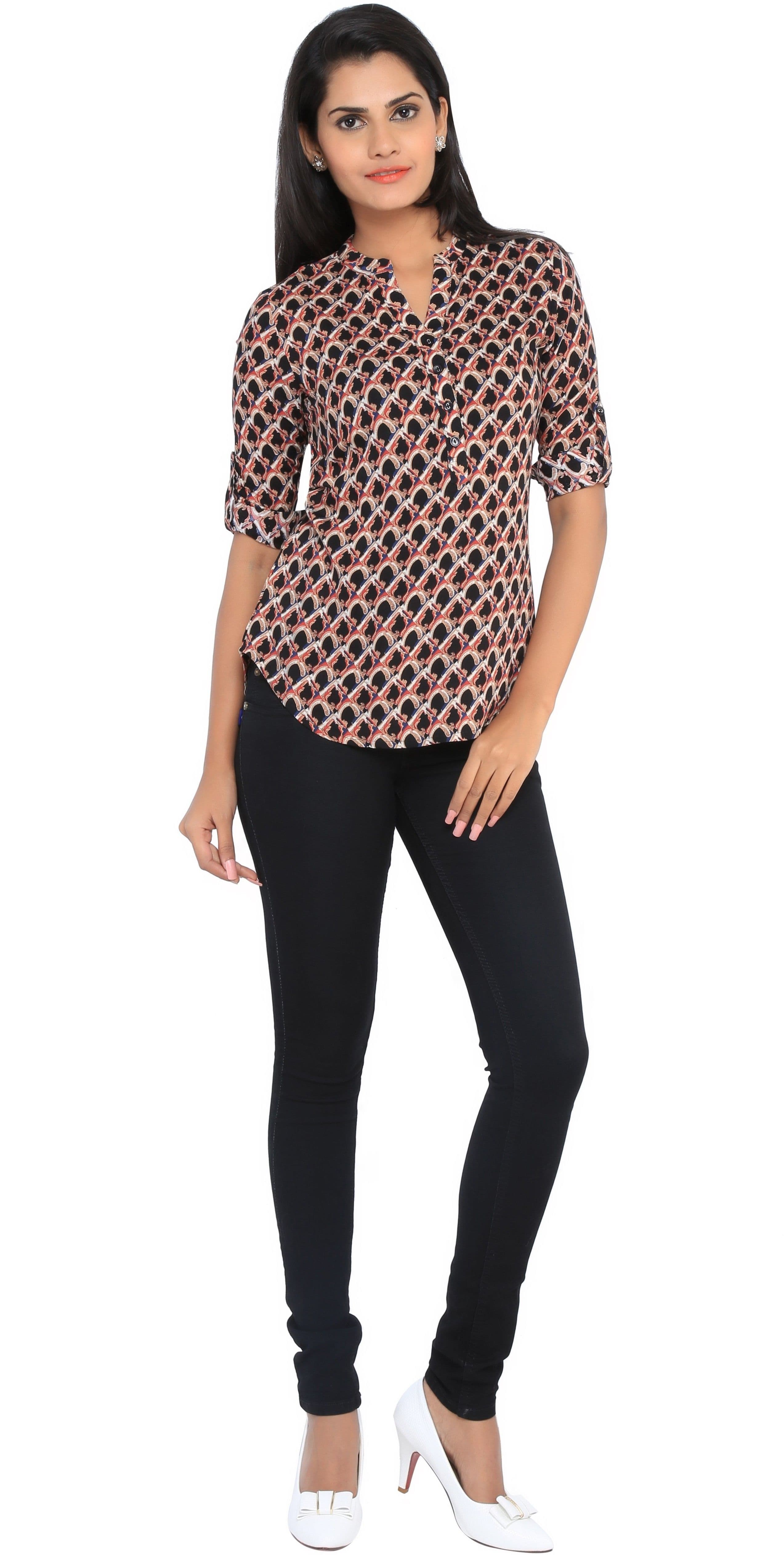 Mangosteen Casual 3/4 Sleeve Printed Women's Top view 2