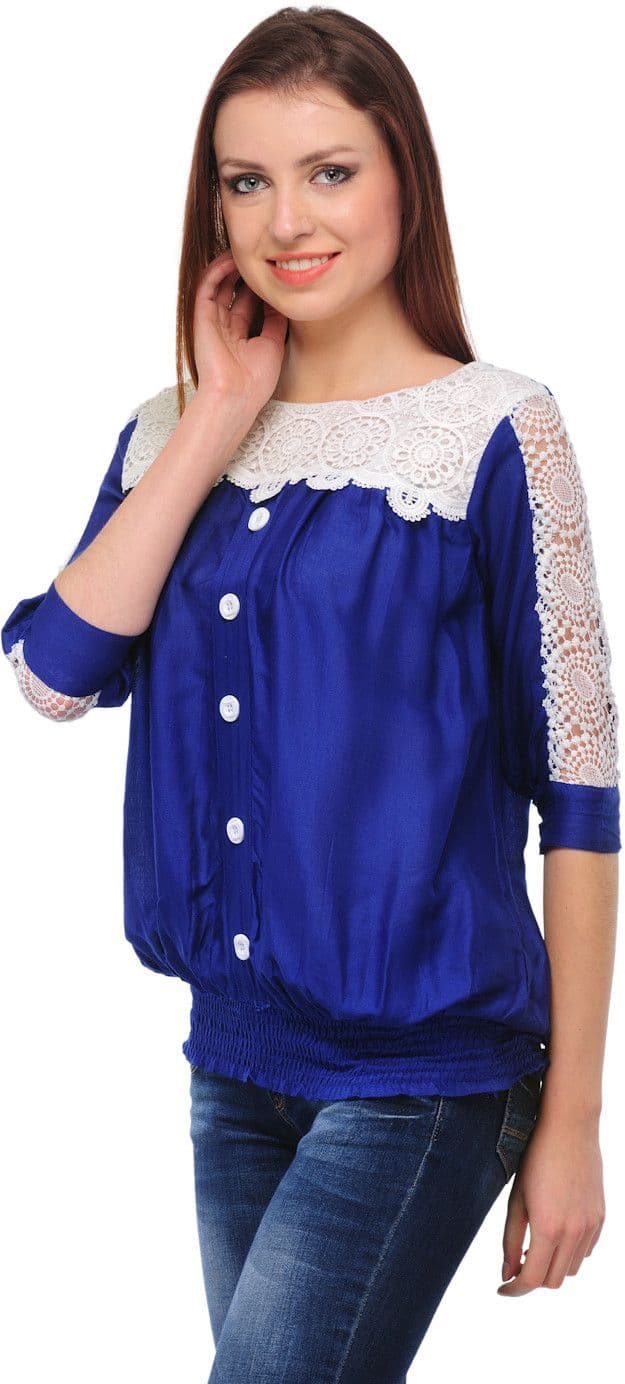 Klick Casual 3/4 Sleeve Solid, Self Design Women's Top view 4