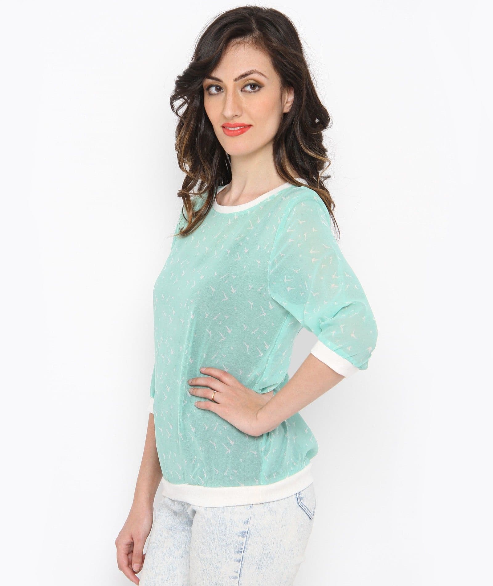 Philigree Casual 3/4 Sleeve Printed Women's Top view 4