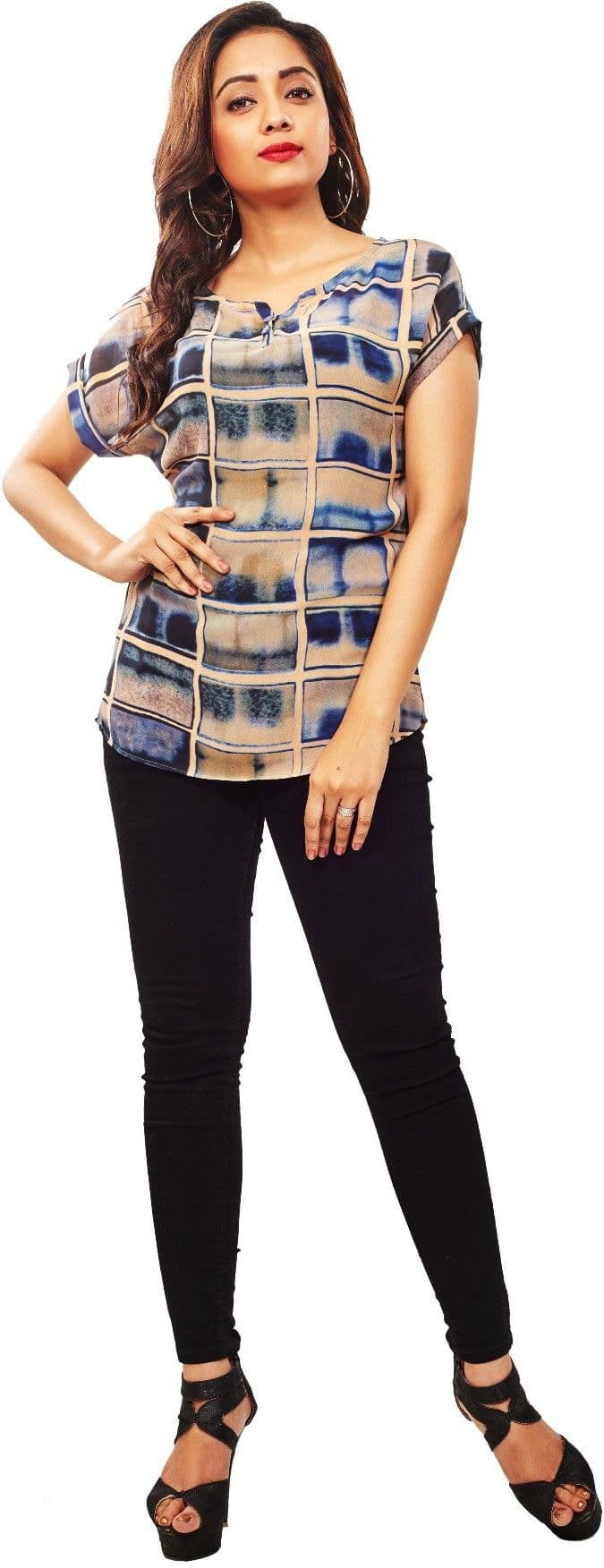 Reinvent Casual Short Sleeve Self Design Women's Top