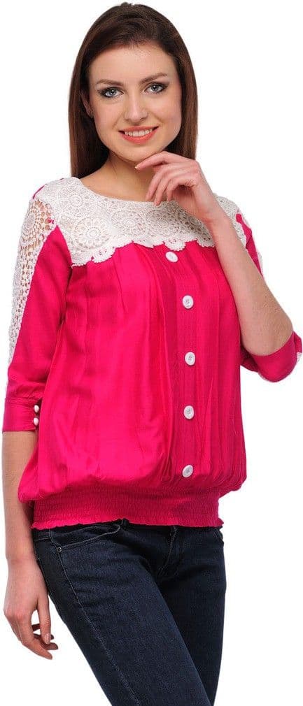 esoft Casual 3/4 Sleeve Solid Women's Top view 3