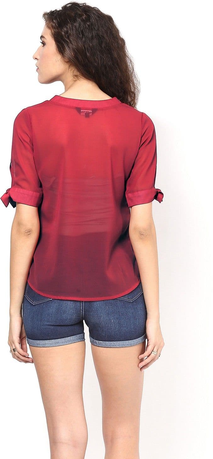 Martini Casual 3/4 Sleeve Solid Women's Maroon Top view 5
