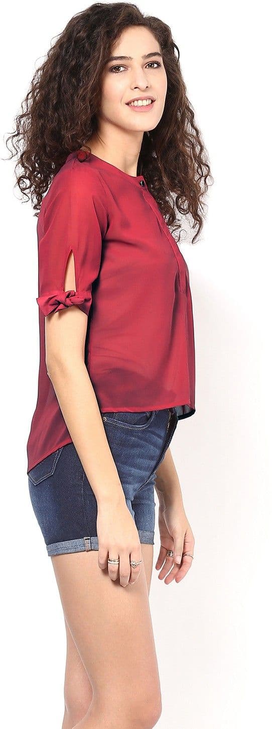 Martini Casual 3/4 Sleeve Solid Women's Maroon Top view 4