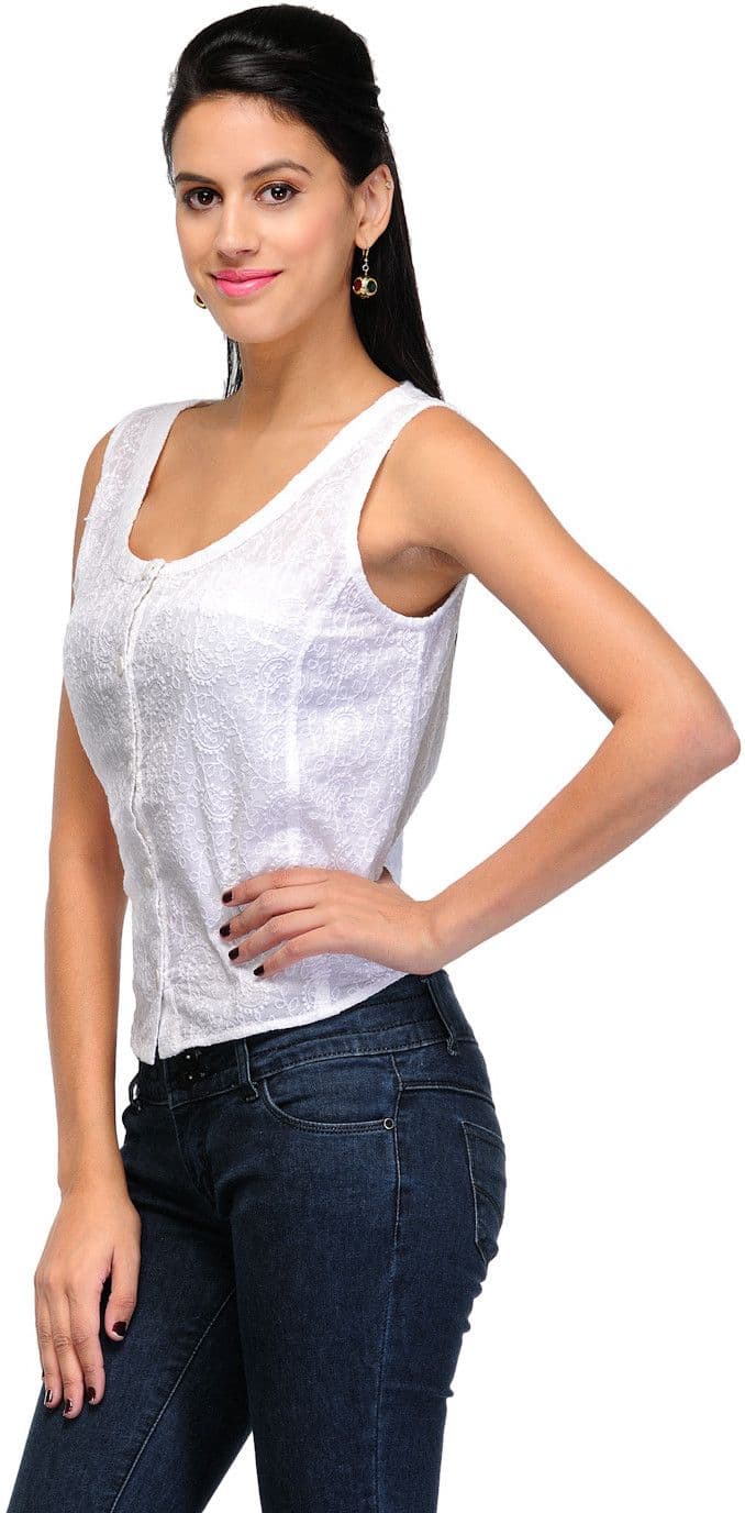 Gloria Casual Sleeveless Self Design Women's Top view 3