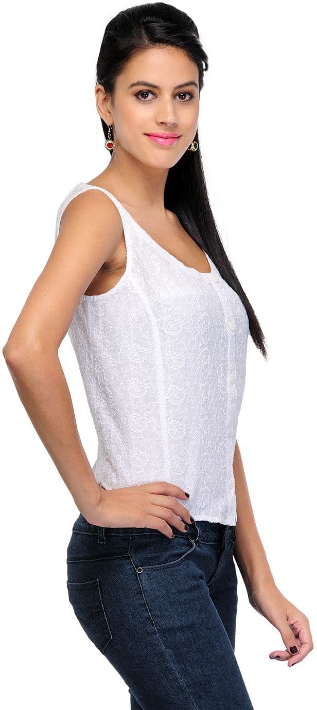 Gloria Casual Sleeveless Self Design Women's Top view 4