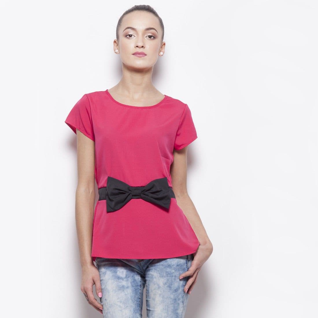 Popnetic Casual Short Sleeve Solid Women's Top view 2