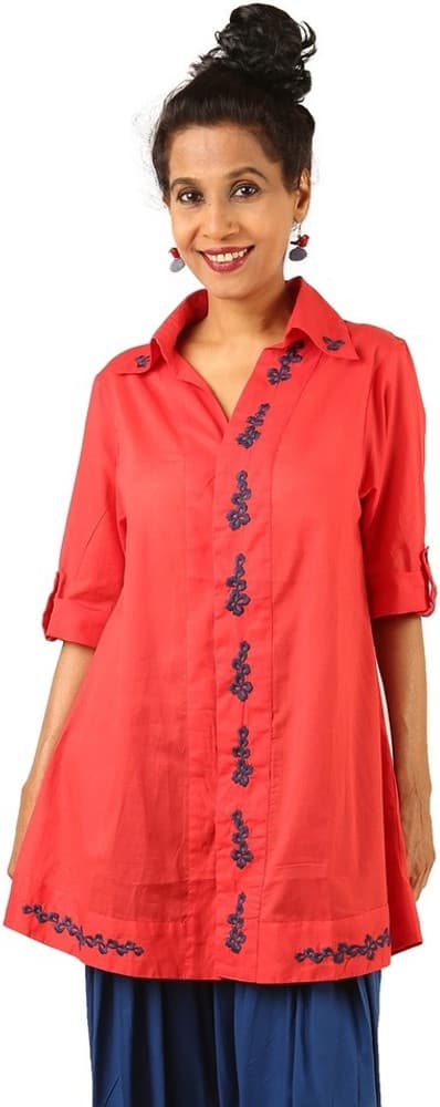 INDRICKA Casual Roll-up Sleeve Solid Women's Top