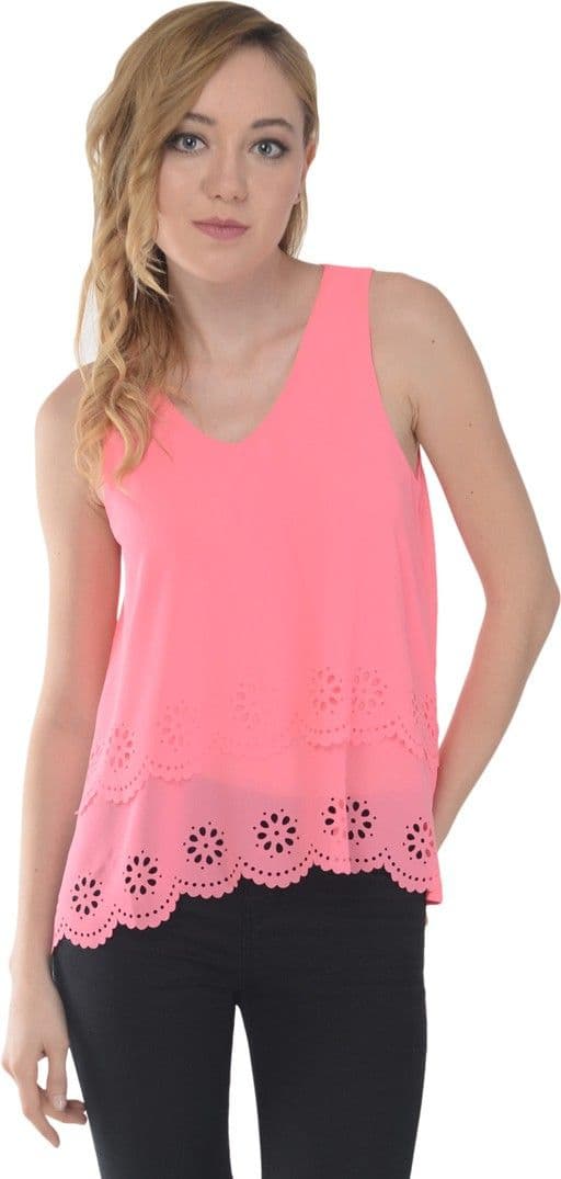 Trend Notes Casual Sleeveless Solid Women's Pink Top