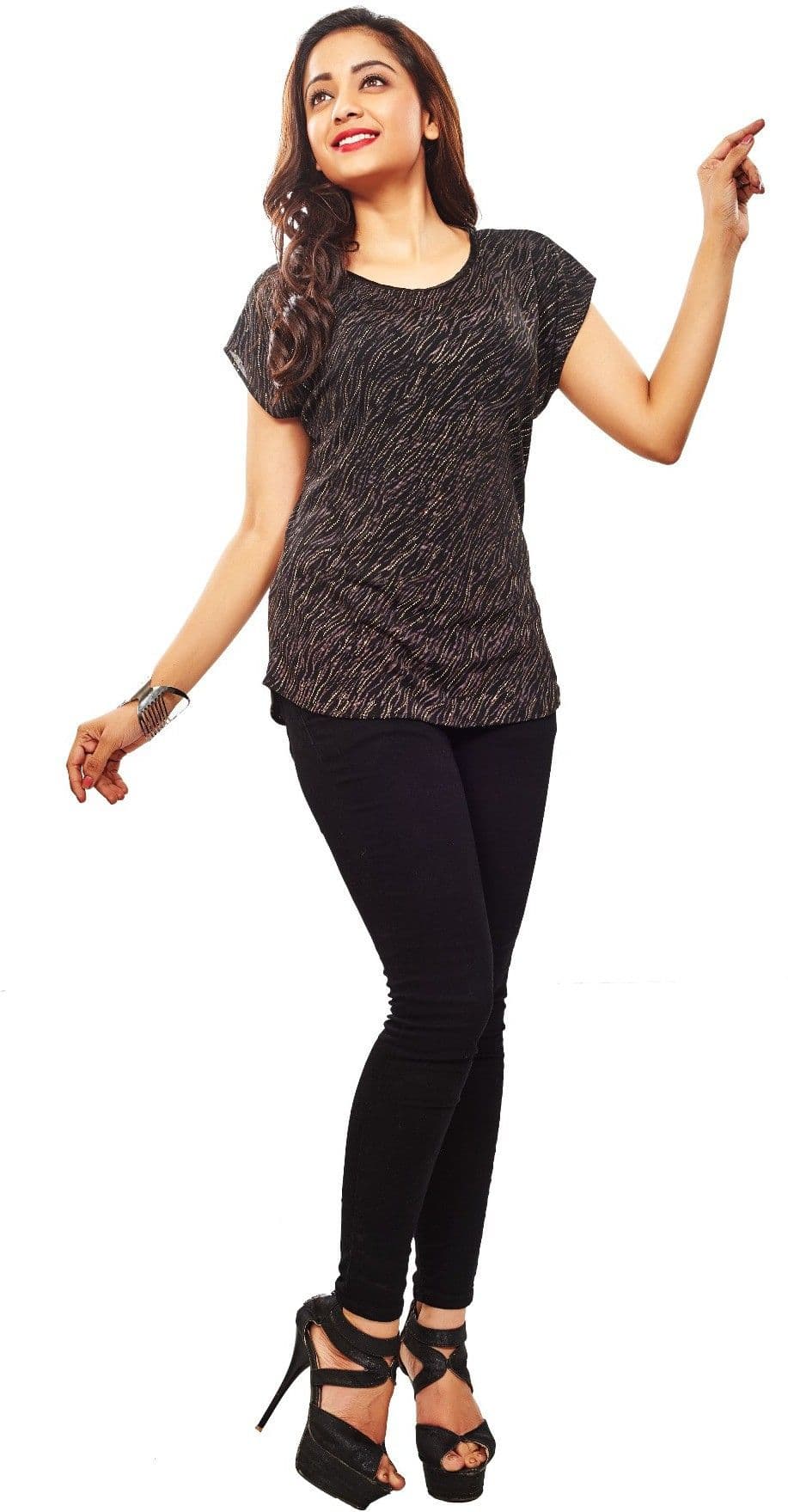 Reinvent Casual Short Sleeve Self Design Women's Top