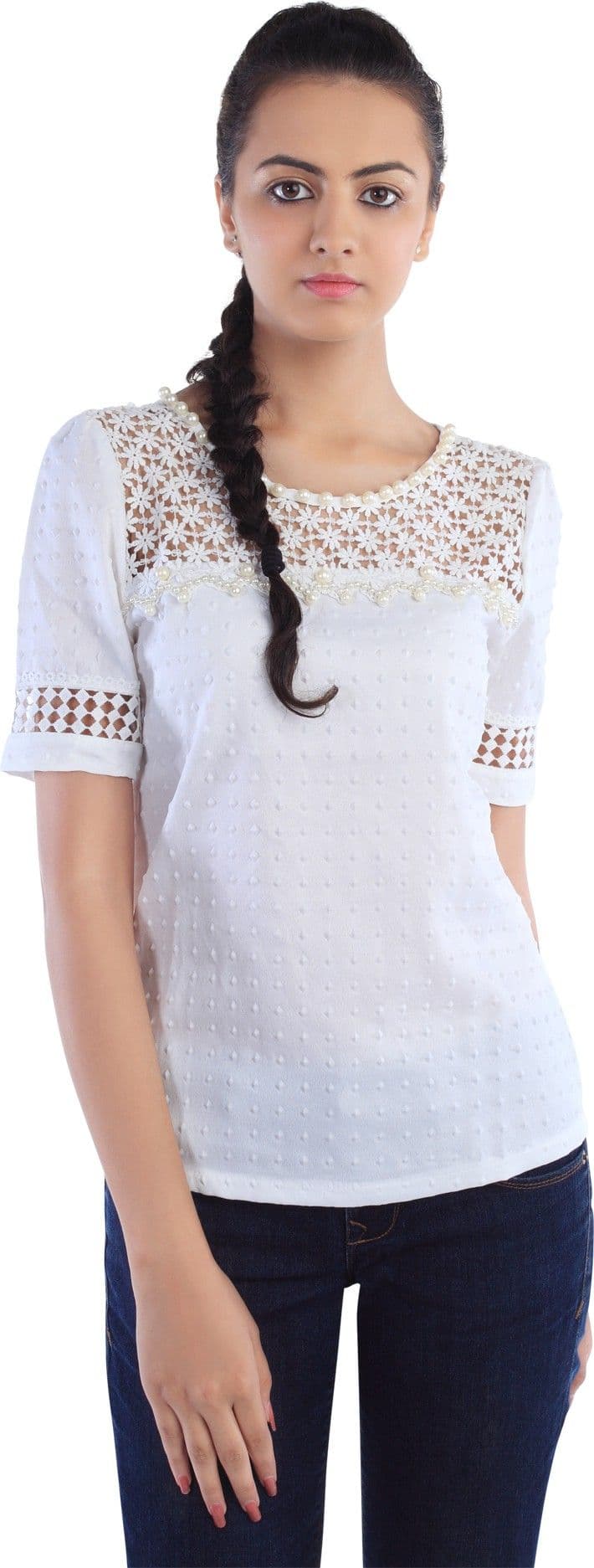 Dewberries Formal Short Sleeve Self Design Women's Top