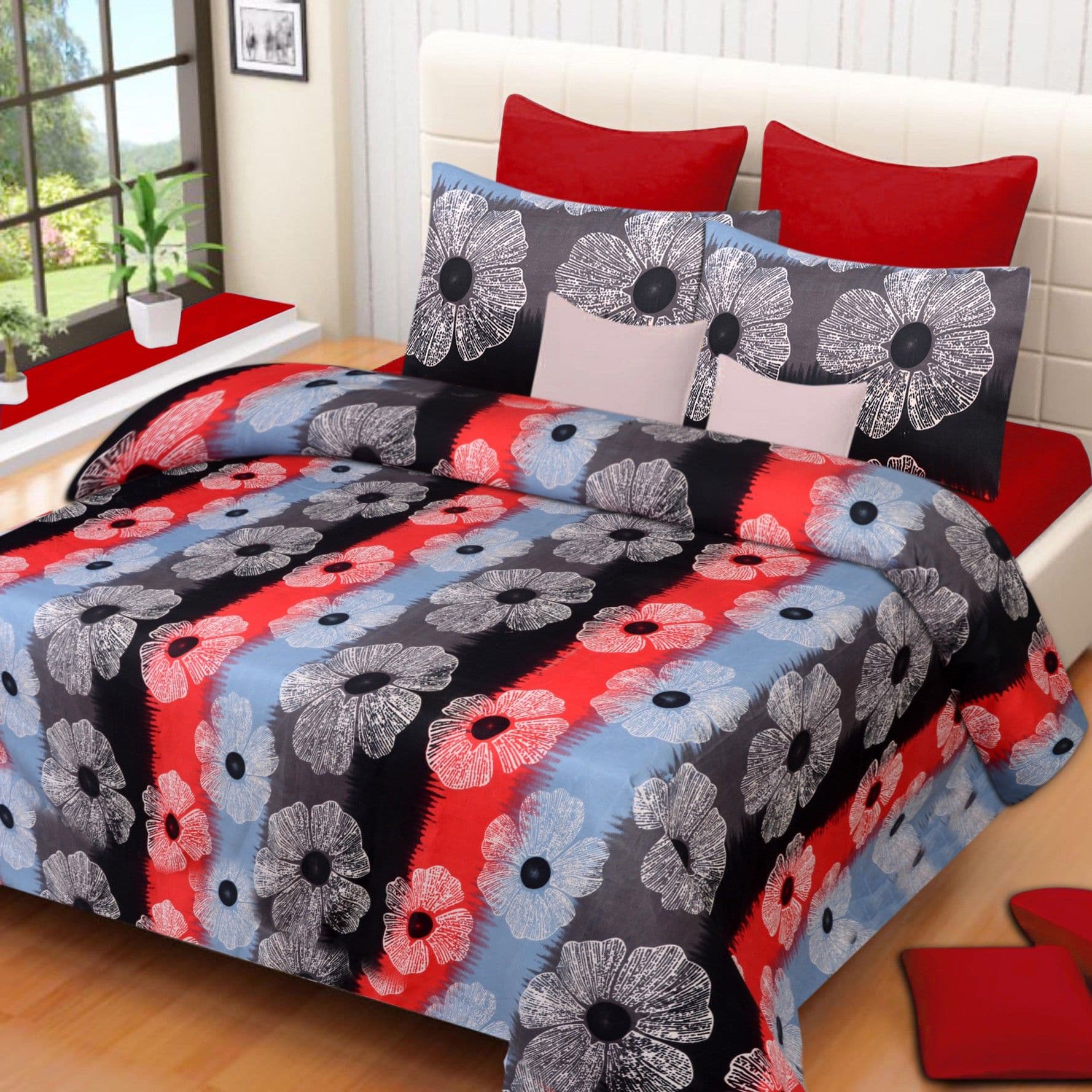 ZAIN Polyester 3D Printed Double Bedsheet