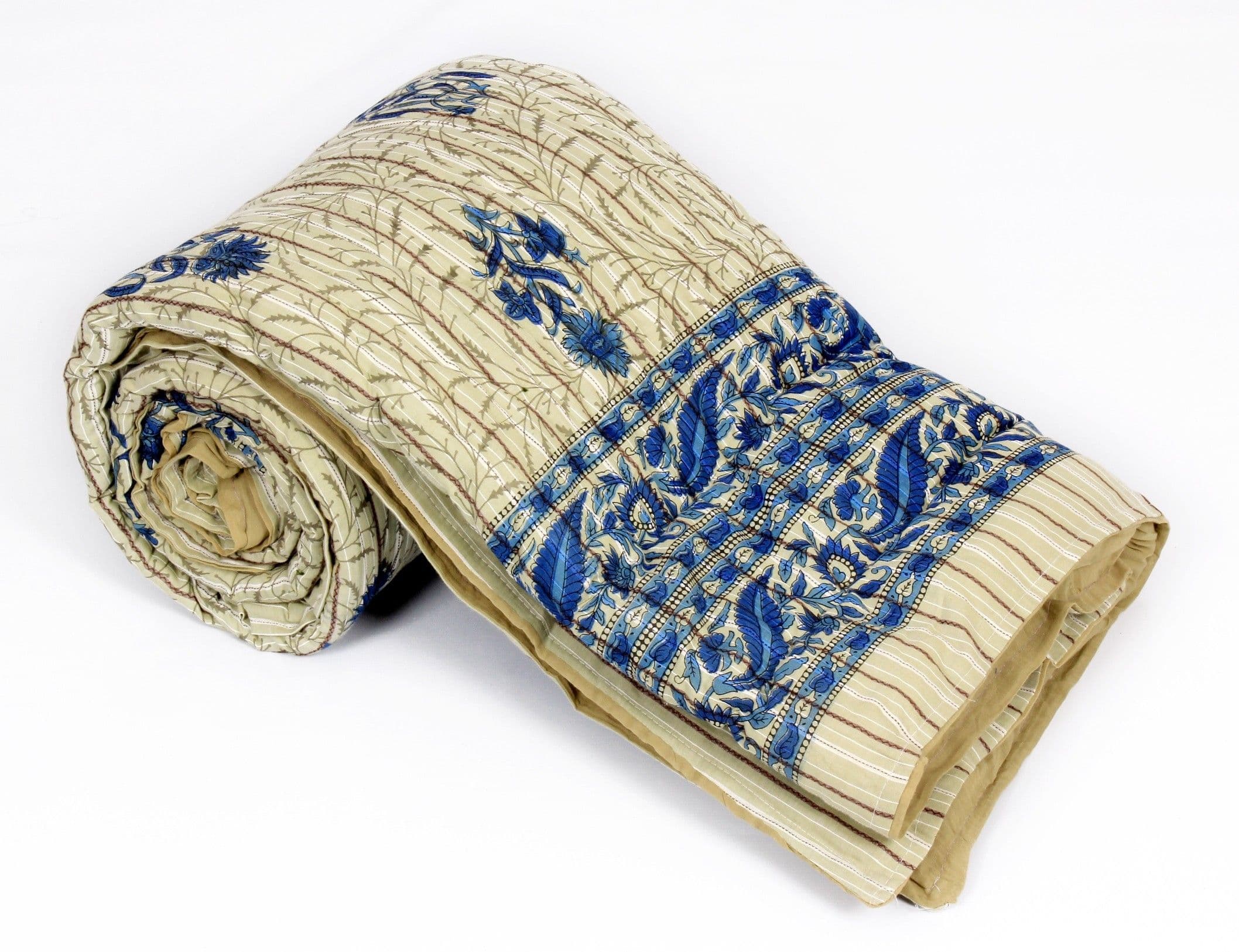 Rama Floral Single Quilts & Comforters Blue-Beige