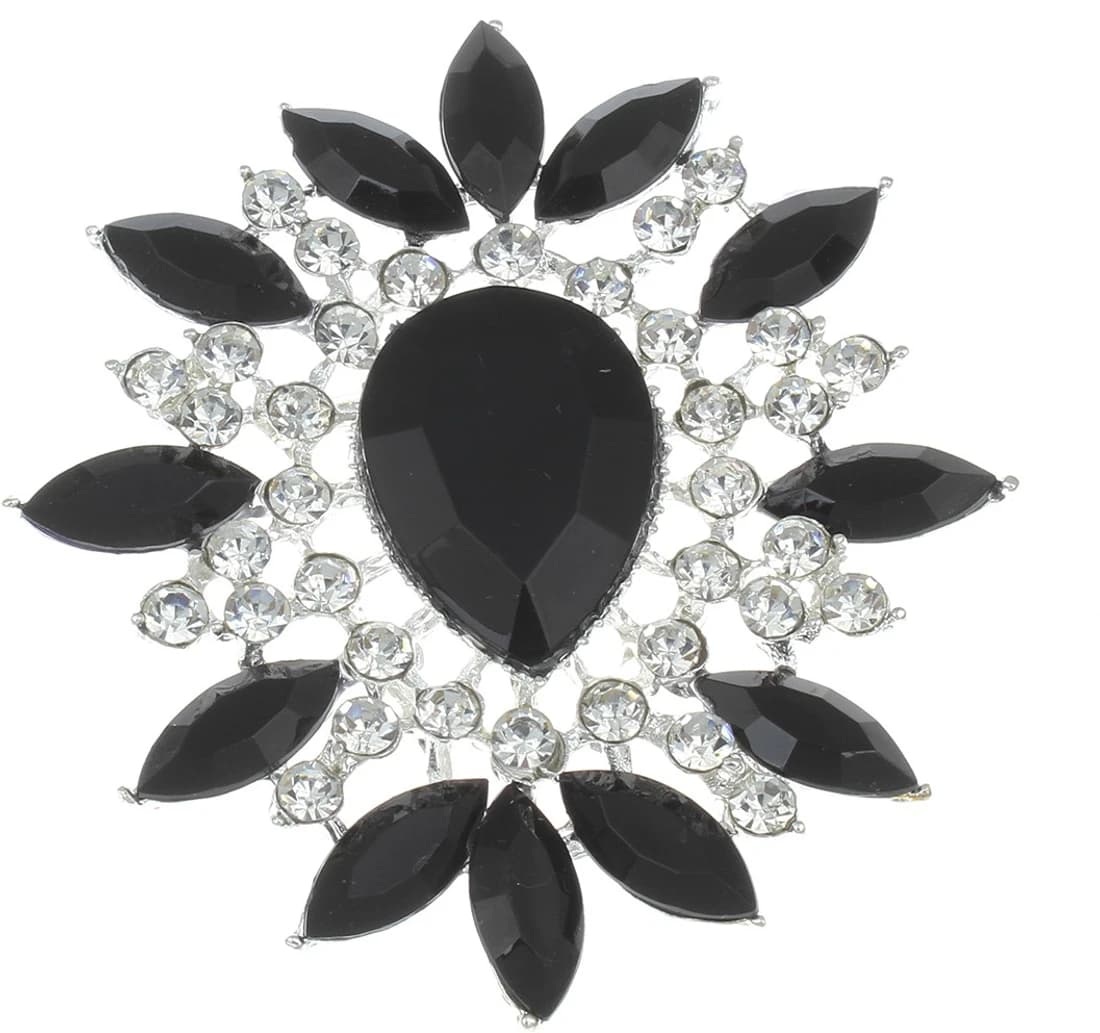 Golden Peacock Silver Plated Black Floral Shaped Brooch