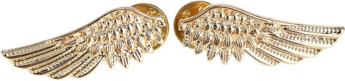 SENECIO 'S 1Pair Partywear Punk Feather Angel Wings Style Best Gift Collar Pin Gold Plated Unisex Brooch