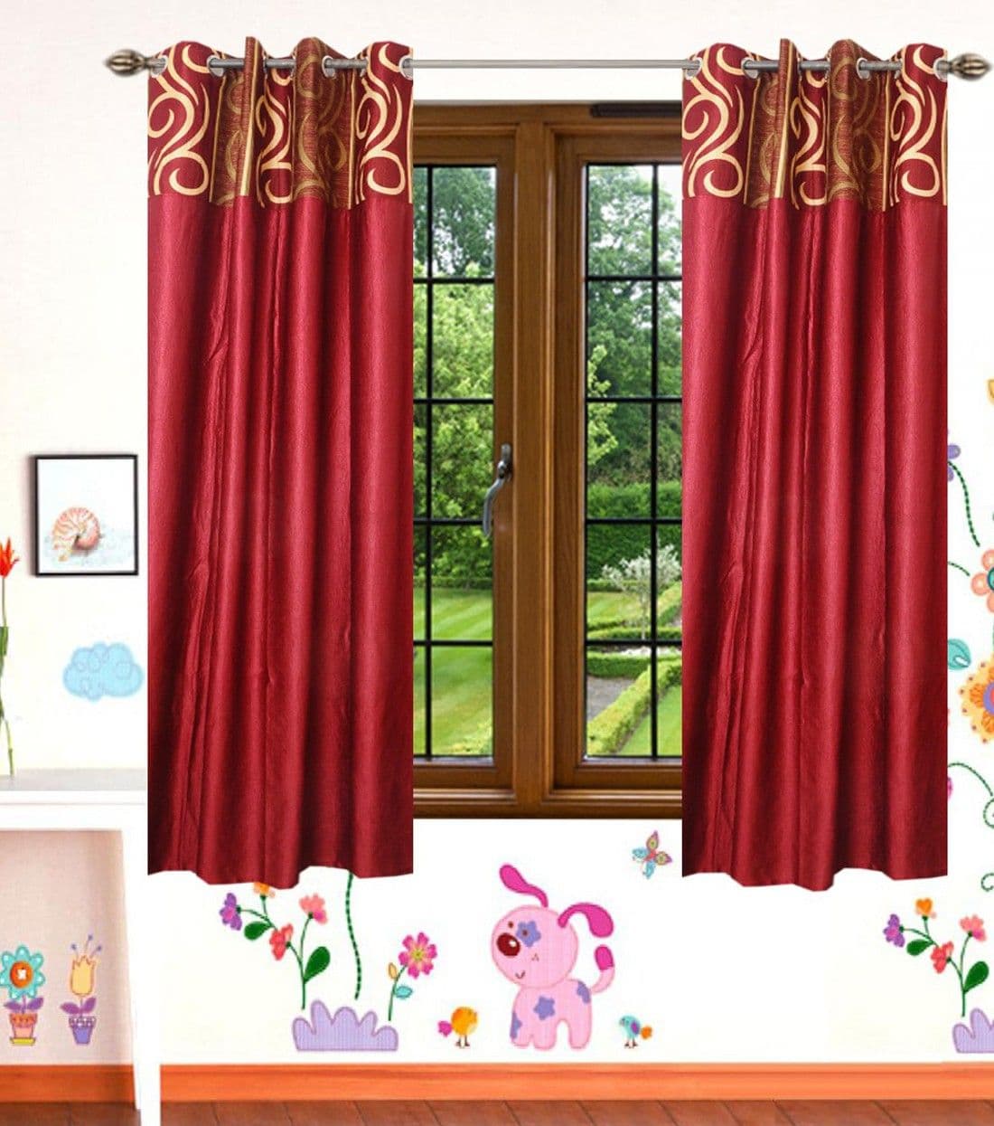 HomeeHub Polyester Multicolor Self Design Eyelet Window Curtain