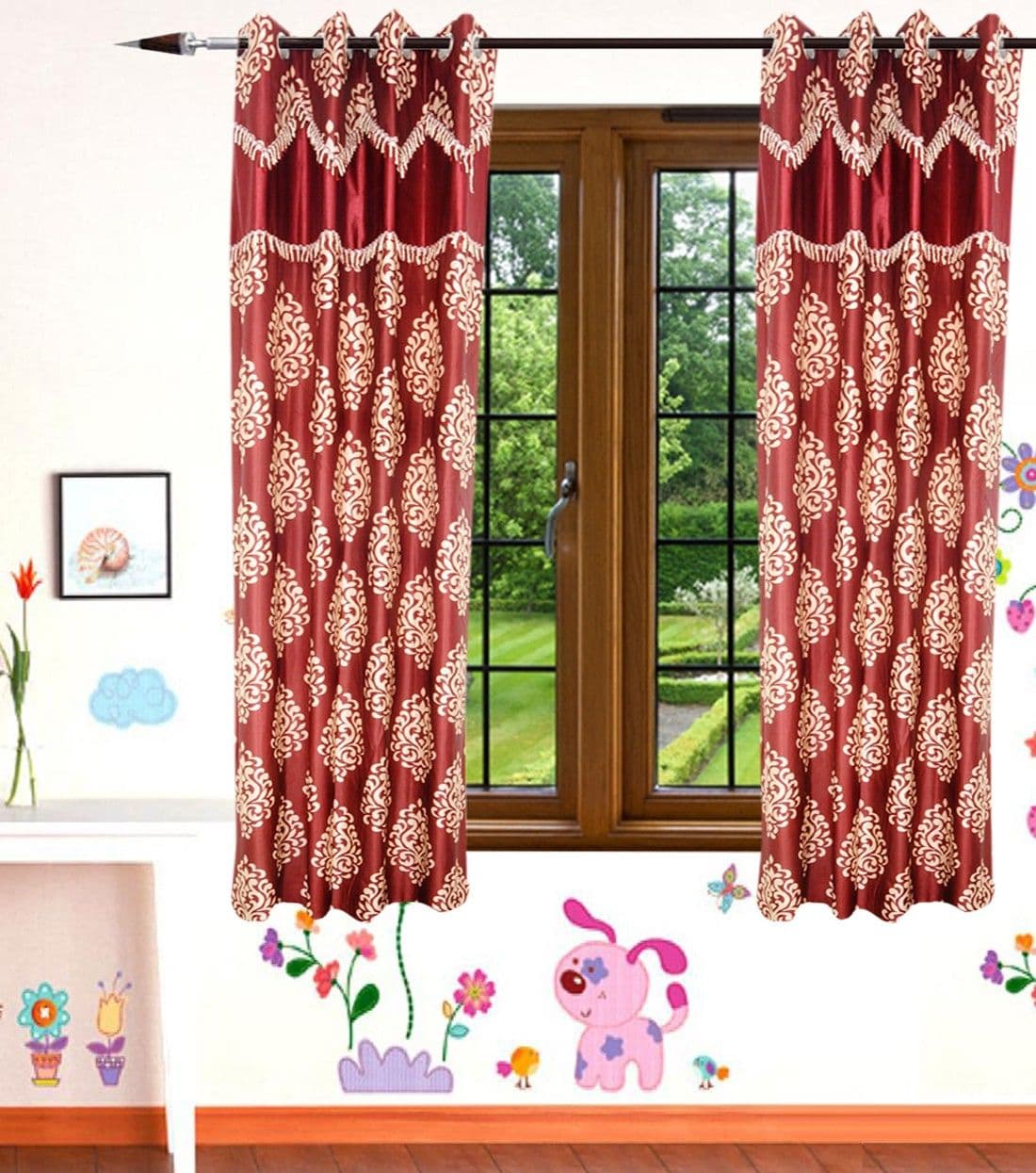 HomeeHub Polyester Multicolor Self Design Eyelet Window Curtain