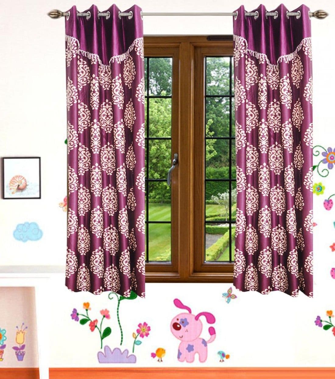 HomeeHub Polyester Multicolor Self Design Eyelet Window Curtain