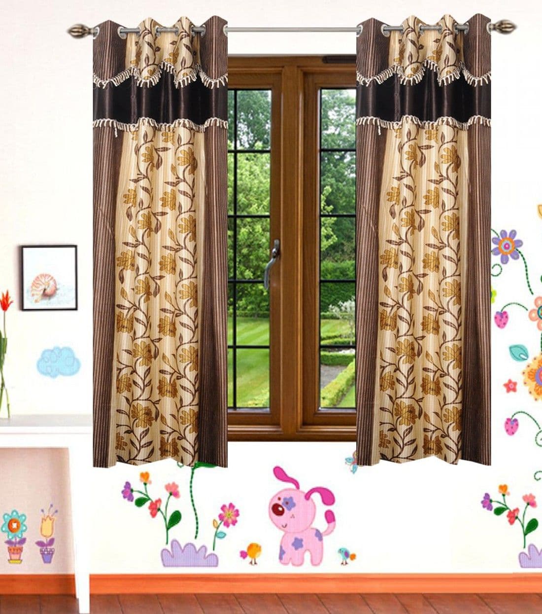 HomeeHub Polyester Multicolor Self Design Eyelet Window Curtain